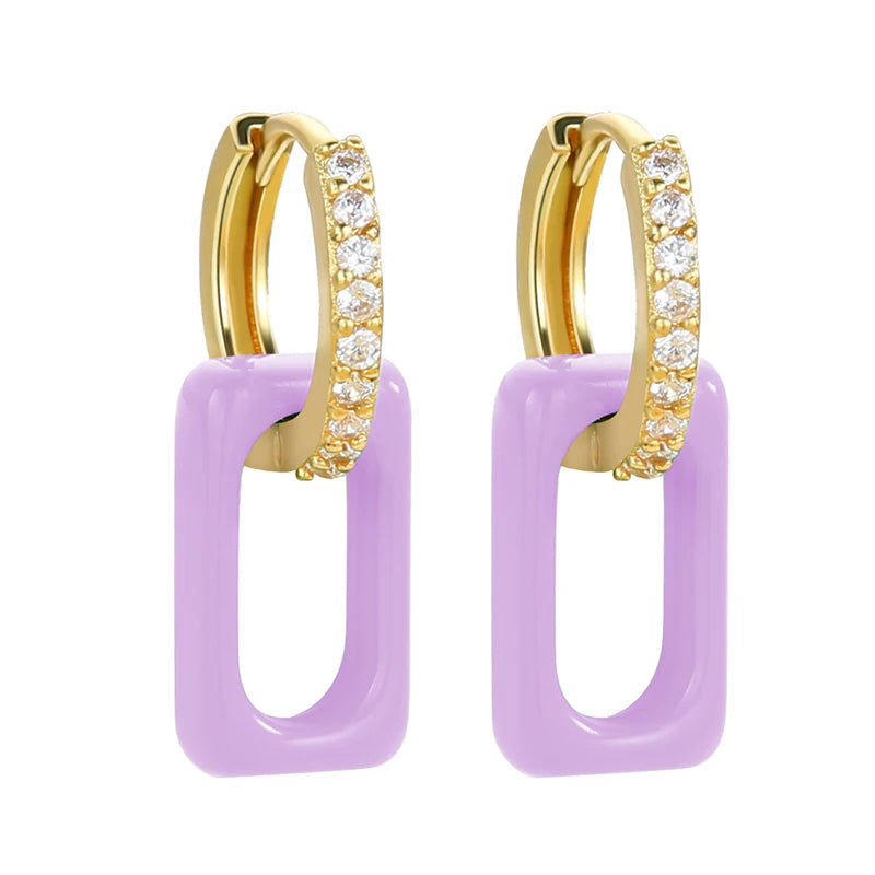 Earrings for Women Rainbow Neon Rectangle Drop Trend Fashion Small Zircon Hoop Earrings Jewelry