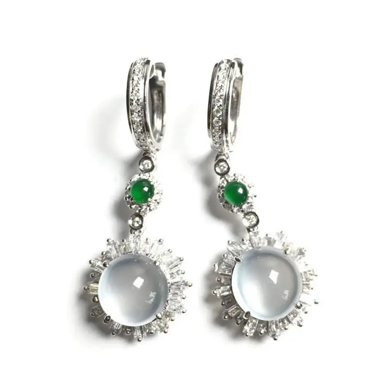 Earrings Designer original diamond-studded chalcedony egg round elegant Drop style  retro  silver jewelry