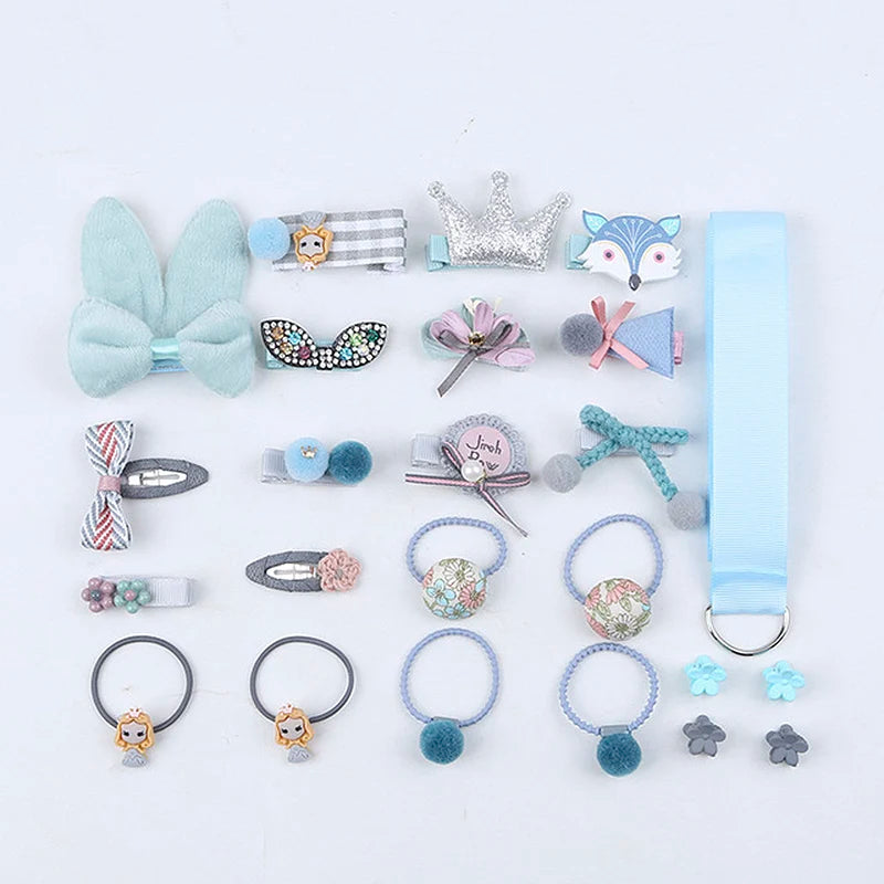 Hair Clips Hair Accessories Gift Set Girls 18/24 Pcs/Set Children Baby Head flower Fabric Bow Barrettes Elastic hair Headband Headdress Gift