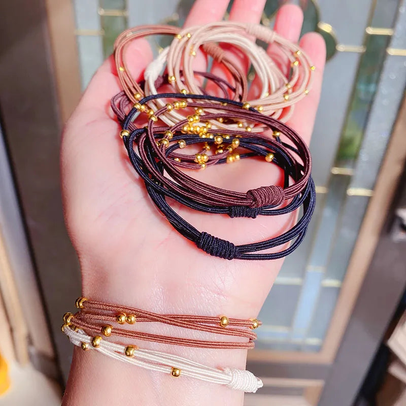 Hair Rubber Bands 10PCS Women Elastic with Golden Plated Beads