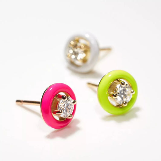 Earring Studs Colorful Classic Single CZ Stone Geometric Round Neon Enamel jewelry