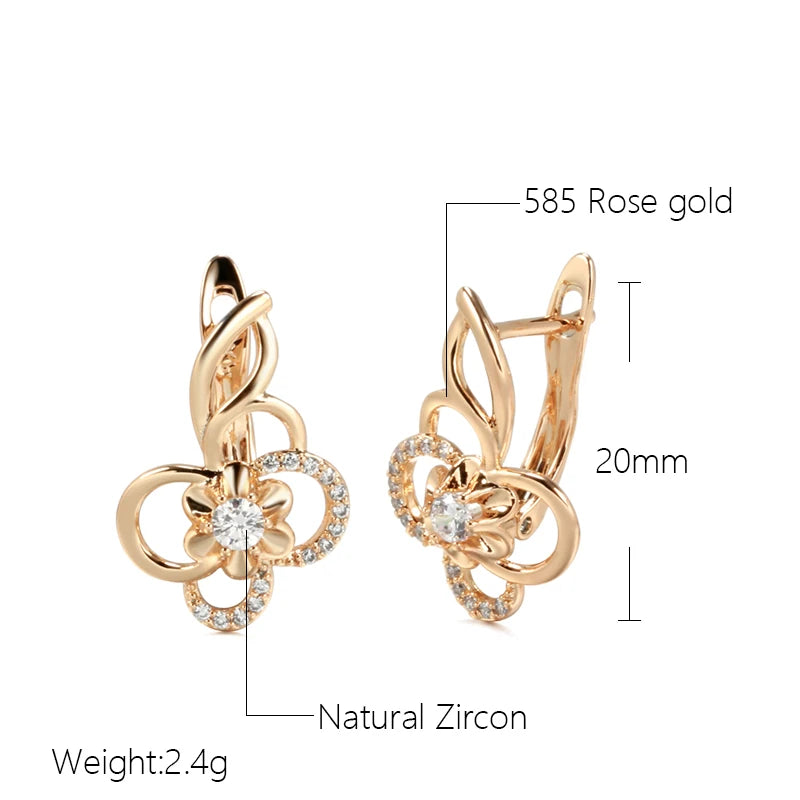 Earring Studs for Women Trendy Cute Hollow Flower 585 Rose Gold Color Natural Zircon Creative Fashion Girls Daily Jewelry