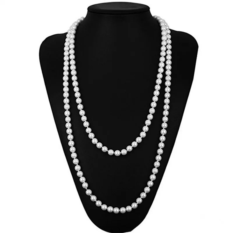 White-2-layers Show off your unique style with this 1.5m-long 8mm Fashion Imitation Pearl Multi-Layer Long Necklace 