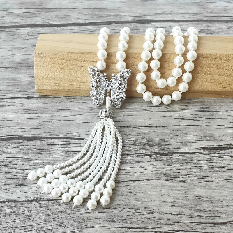 Necklace 1Pcs Handmade Charm Pendant Zircon CZ Micro Pave Connector, Shell Pearl Beads Chain Tassels Women Jewelry