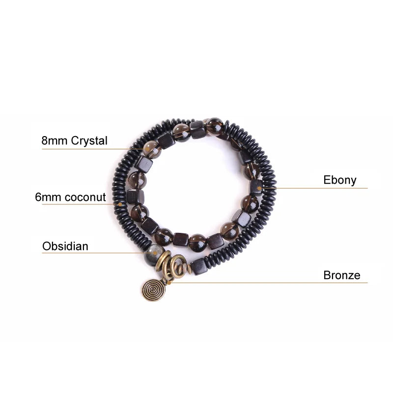 Bracelet Men Women Handmade Natural Crystal  Mixed Black Sanders Ebony Creative Gift Jewelry