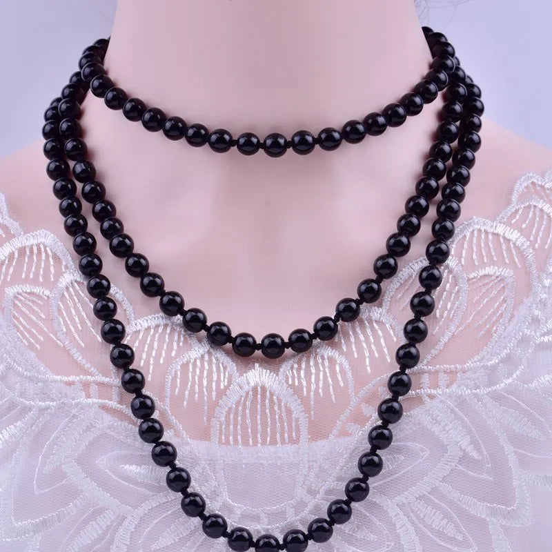 Black 3-layers Show off your unique style with this 1.5m-long 8mm Fashion Imitation Pearl Multi-Layer Long Necklace