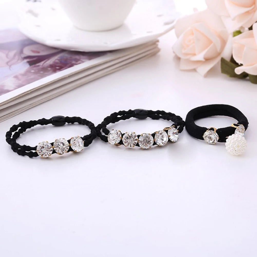 Hair Rubber band 1 Pcs Big Diamonds Black Shiny Rhinestone Seamless Elastic Hot Sale Hair Accessories