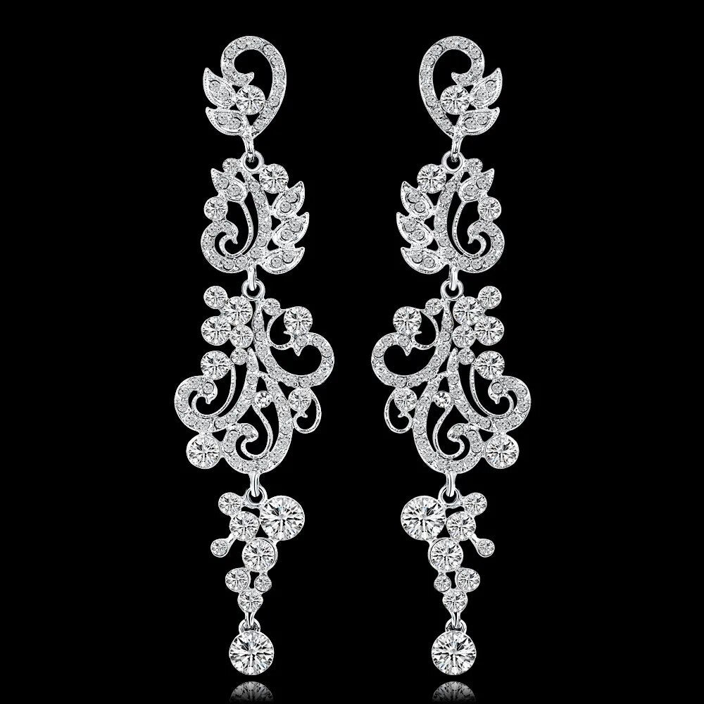 Earrings Wedding Jewelry Crystal Rhinestones Long Drop for Women