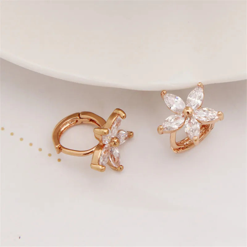 Earrings for Women Girls New Fashion Gold Plated Mini Flower Crystal Hoop Earrings Party Jewelry