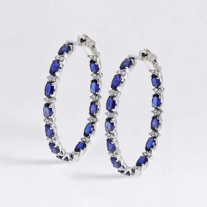 Earrings Hoop Style New Fashion Dazzling Blue/White Cubic Zircon Women Jewelry