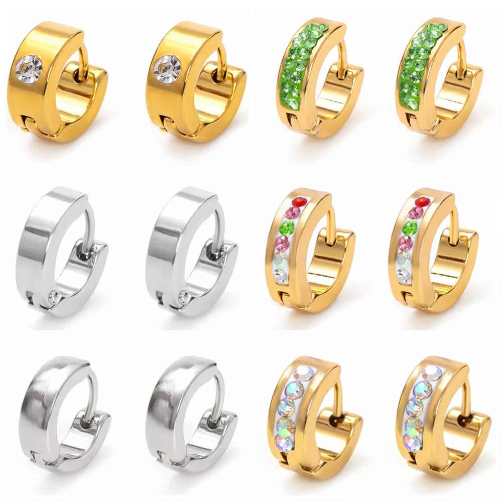 Earrings for Women Men Girl 28 Different Styles CZ Rhinestone Titanium/Stainless Steel Punk Rock Cool Small Circle Hoop Earrings