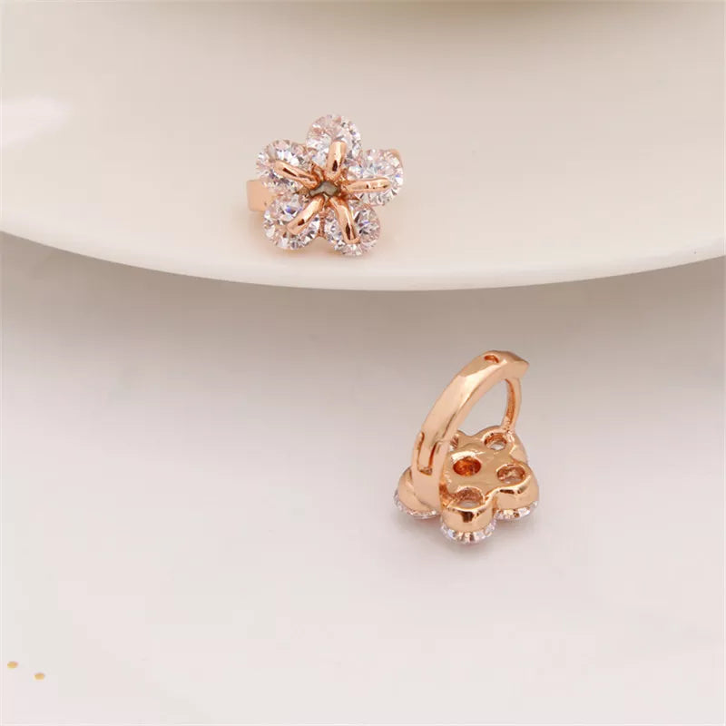 Earrings for Women Girls New Fashion Gold Plated Mini Flower Crystal Hoop Earrings Party Jewelry