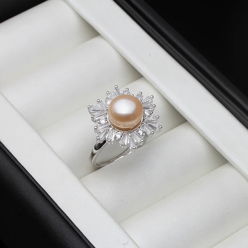 Ring For Women Adjustable Freshwater Pearl 925 Silver Fashion Engagement Party Wedding Gift Jewelry