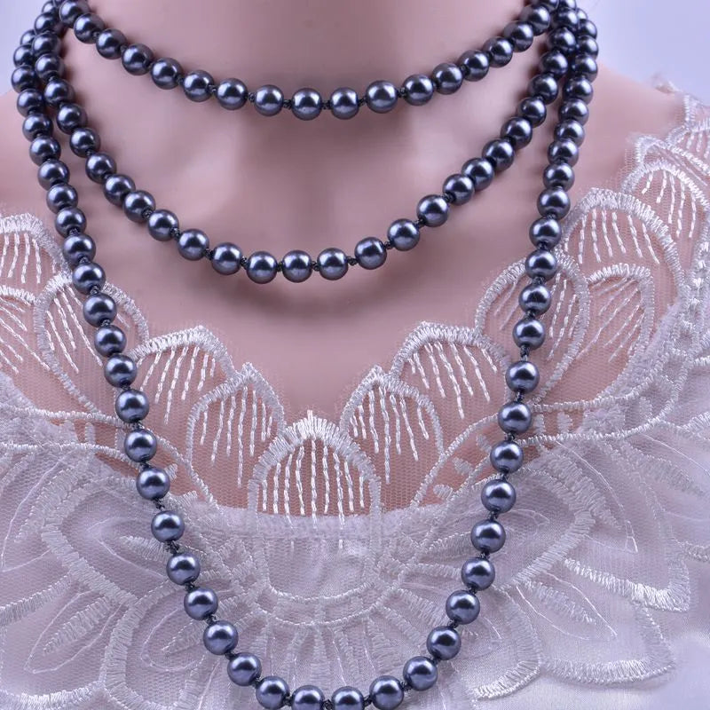 Dark Grey-3-layers Show off your unique style with this 1.5m-long 8mm Fashion Imitation Pearl Multi-Layer Long Necklace