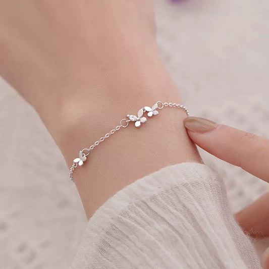 Bracelet Women's Fashion 925 Sterling Silver Diamond-Studded Butterfly Flower Adjustable Stylish Jewelry