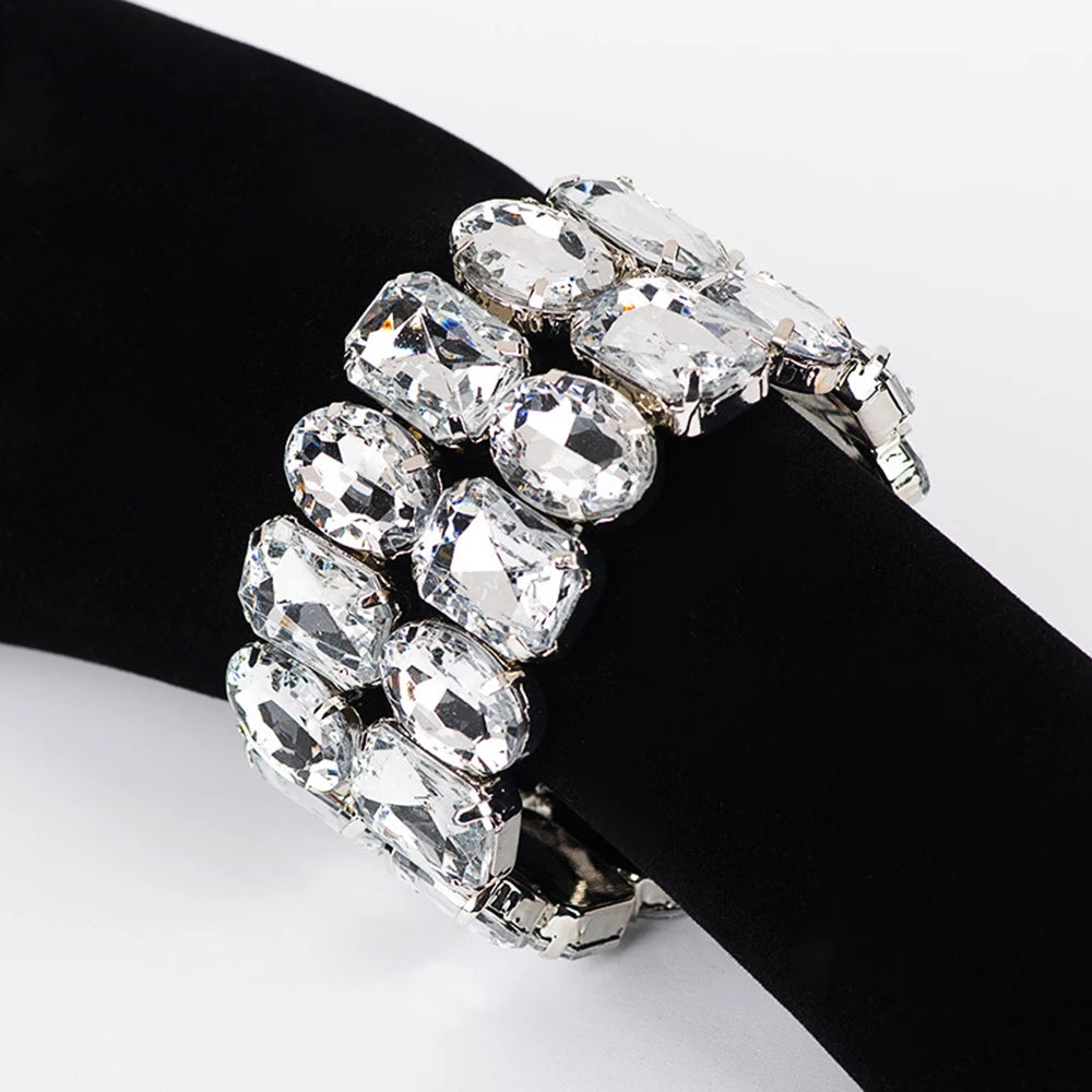 Bracelets & Bangles Women Crystal Shiny Rhinestone Love Charm Link Chain Wedding Bracelet Jewelry