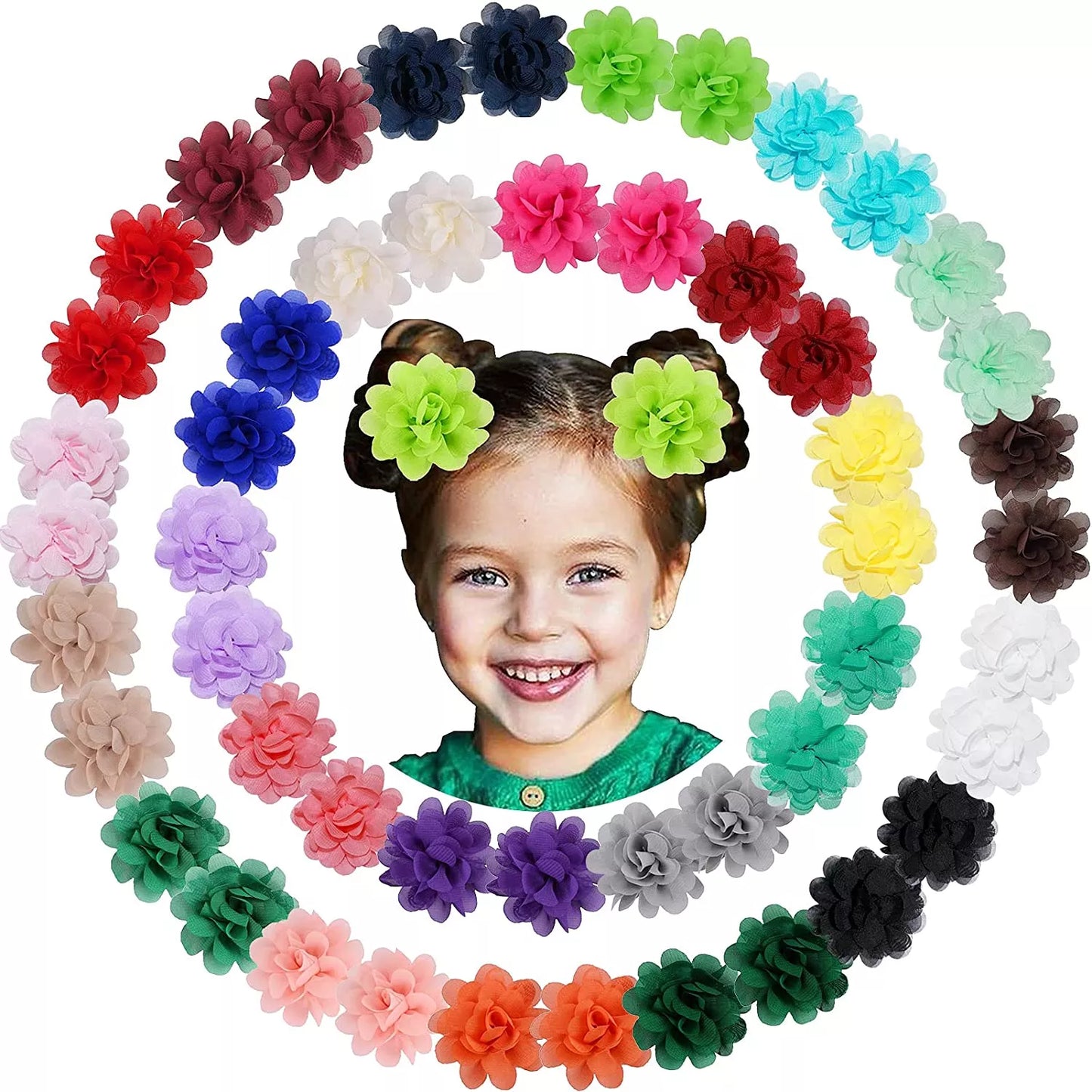 Hair Ties 20pcs Flower 2inch Chiffon Elastic Band Ponytail Holders Hair Accessories for Girls