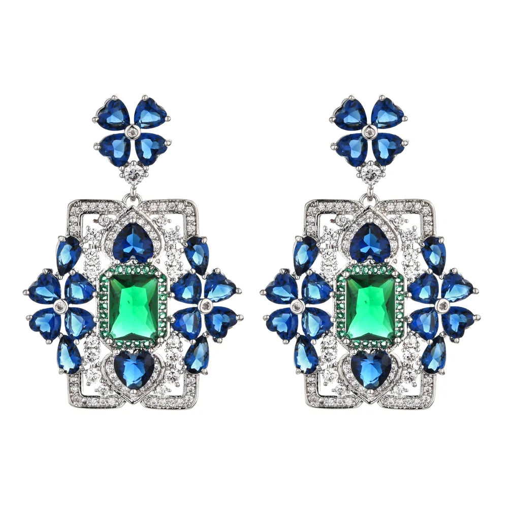 Earrings for girls/women fashion temperament royal blue heart-shaped geometric zircon