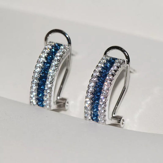 Earrings NEW Trend Blue White AAA Cubic Zirconia S925 Silver Simple Rainbow Stud Earrings For Women Filled BOHO Jewelry