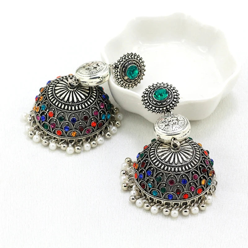 Earrings For Women Ethnic Drop Pendent Gypsy Silver Color Bell Indian Jhumkis