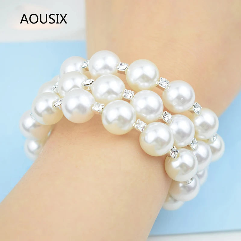 Bracelet for Women Multilayer Stretchable Elegant Crystal Imitation Pearl  Bracelet Bridal Jewelry Gift