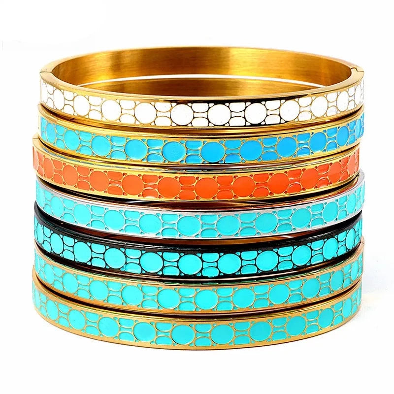 Bangles Bracelets for Women Geometry Round Black Blue Enamel Stainless Steel Party Gift Jewelry