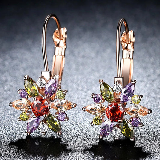 Earrings For Women 4 Color Crystal Flower Hoop earrings Statement Jewelry