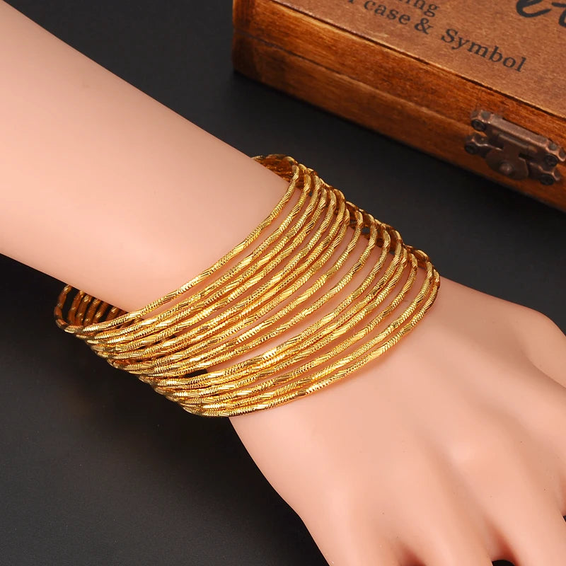 Bangle Bracelet 15pcs 2.6inch 18k/24k/Gold Plated Dubai Gold Gift Wedding Jewelry