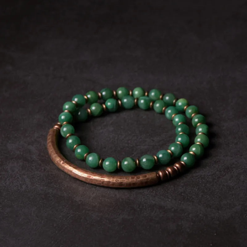 Bracelets Men Retro Vintage Designer Jewelry Red Stone Copper African Green Beaded Handcrafted Couple Bracelets