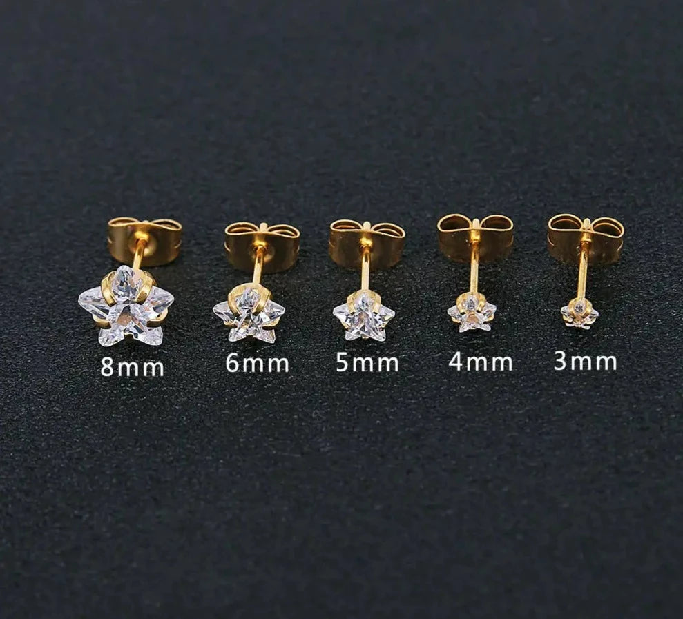 Earrings Stud Stainless Steel 3-8mm Gold Color Star Small Stud Crystal Earrings Pink For Women Girls