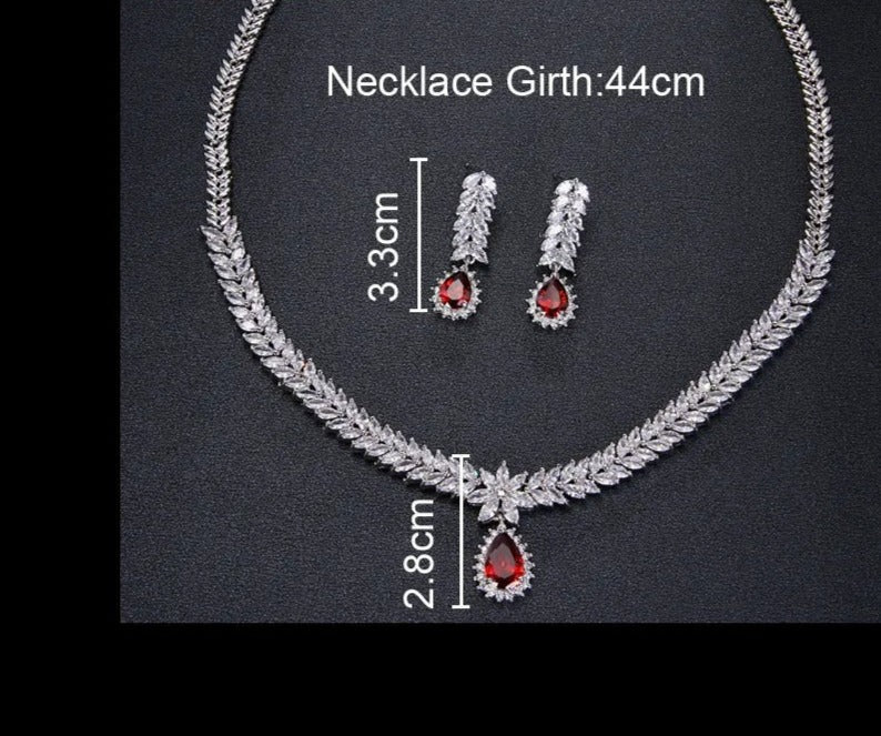 Earrings Necklace Set Luxury AAA Cubic Zircon 4 Colors Water Drop Wedding For Women