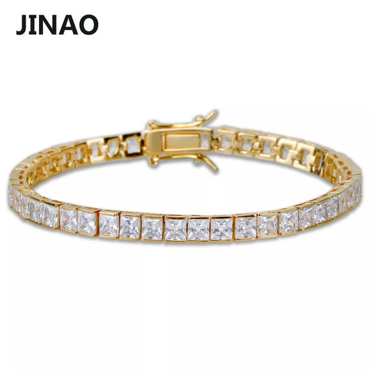 JINAO 1 قطار 6mm ہپ ہاپ بریسلیٹ گولڈ کلر پلیٹڈ مائیکرو پیو AAA کیوبک زرکونیا آئسڈ آؤٹ بلنگ باکس چین بریسلیٹ مردوں کا تحفہ