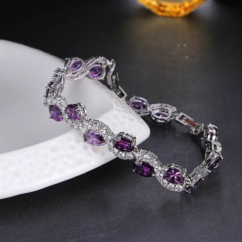 Bracelets For Women New Fashion Purple Zircon Classic Wave Design Wedding Jewelry