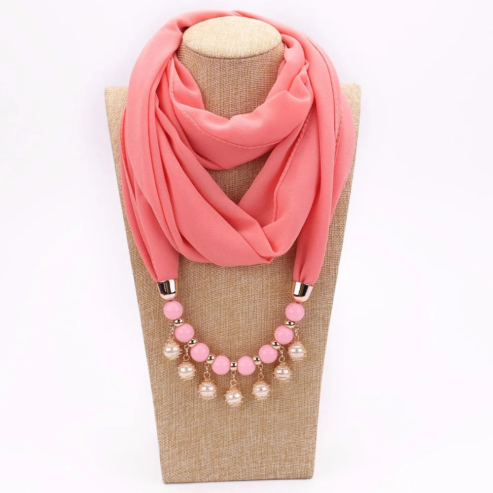 Necklace Headwear 14 colors New Design Sun Protection Wrapped Chiffon Scarf for Women Fashion Pearl jewelry gift