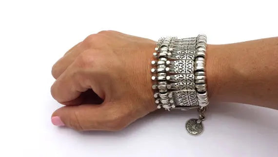 Bracelets for Women Gypsy Bohemian Tribal  Coin Metal Vintage Flower Statement Bracelets Festival Turkish Ethnic Jewelry