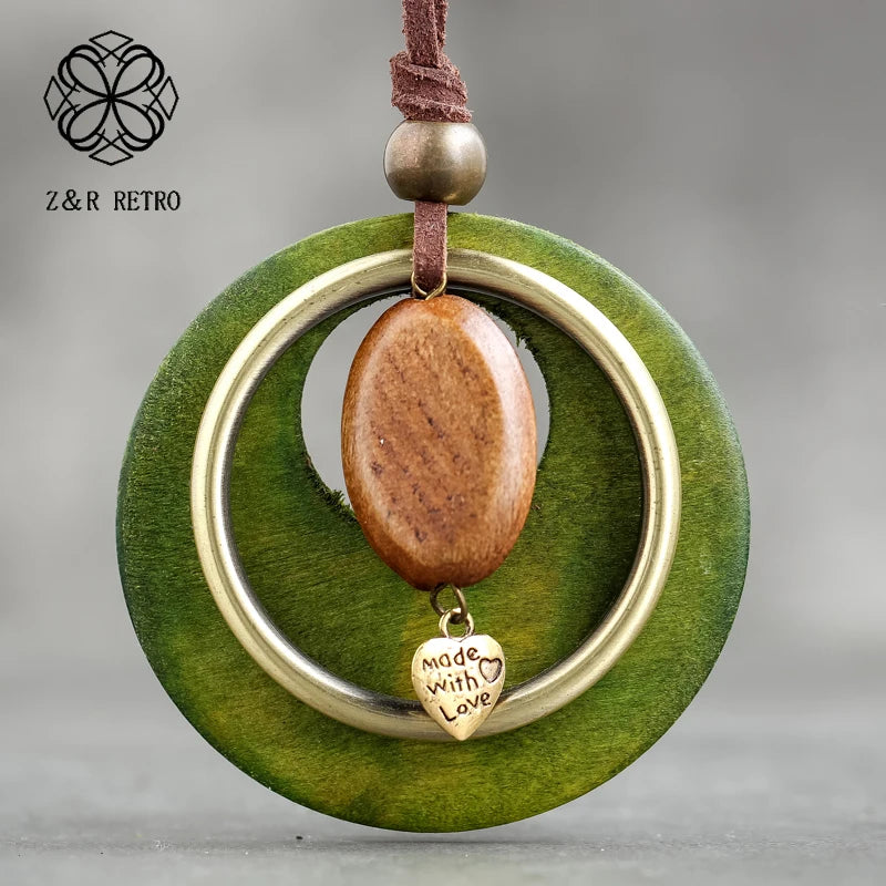 Necklace For Women Fashion Jewelry Long Chain Statement Wooden Pendants Vintage Bohemian Gift Jewelry