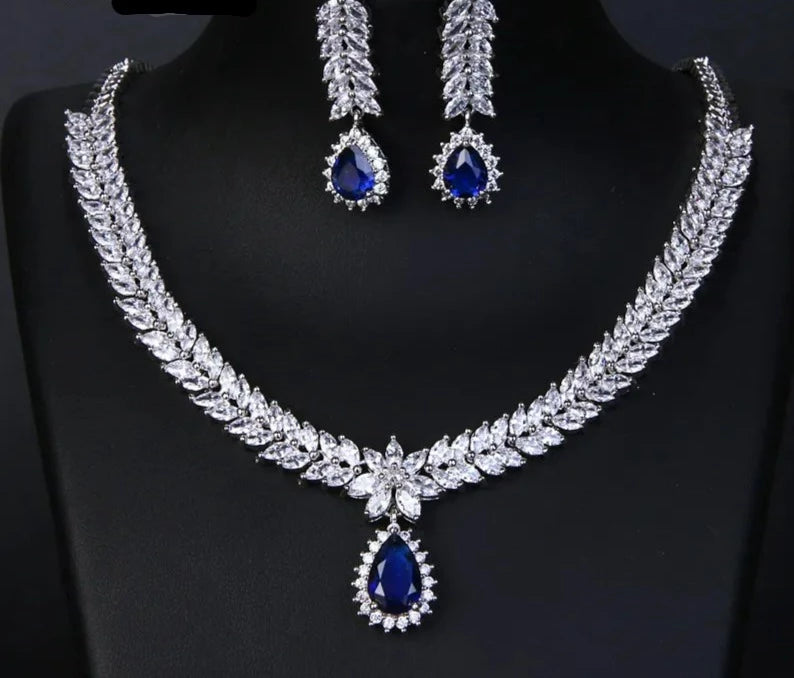 Earrings Necklace Set Luxury AAA Cubic Zircon 4 Colors Water Drop Wedding For Women