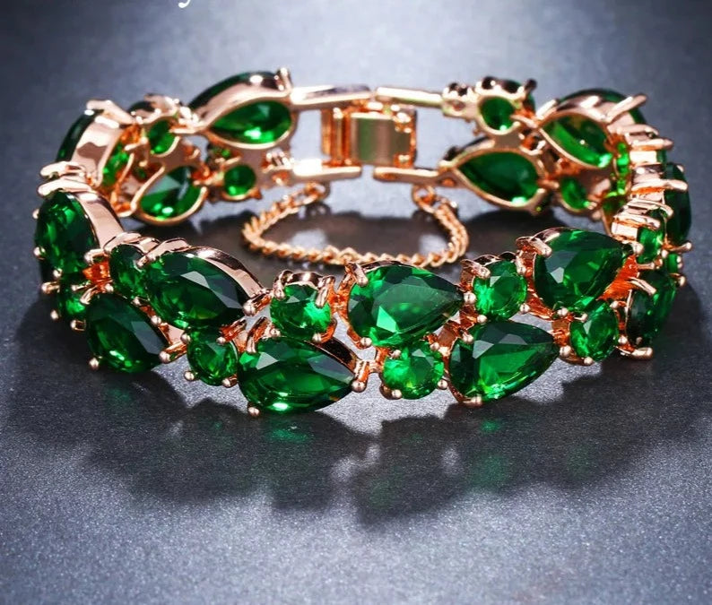 Bracelets For Women Rose/White Gold Color Mona Lisa Green and Blue Cubic Zircon Wedding Gift Jewelry