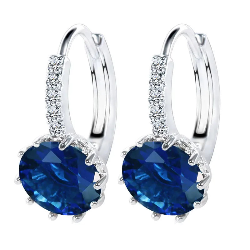 Earrings Women 925 Sterling Silver Loop Hoop Candy Color Cubic Zircon Charms Jewelry Gift