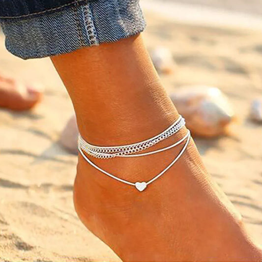 Anklet Bracelet For Women Bohemian Silver Color Fashion Heart  Butterflies Jewelry