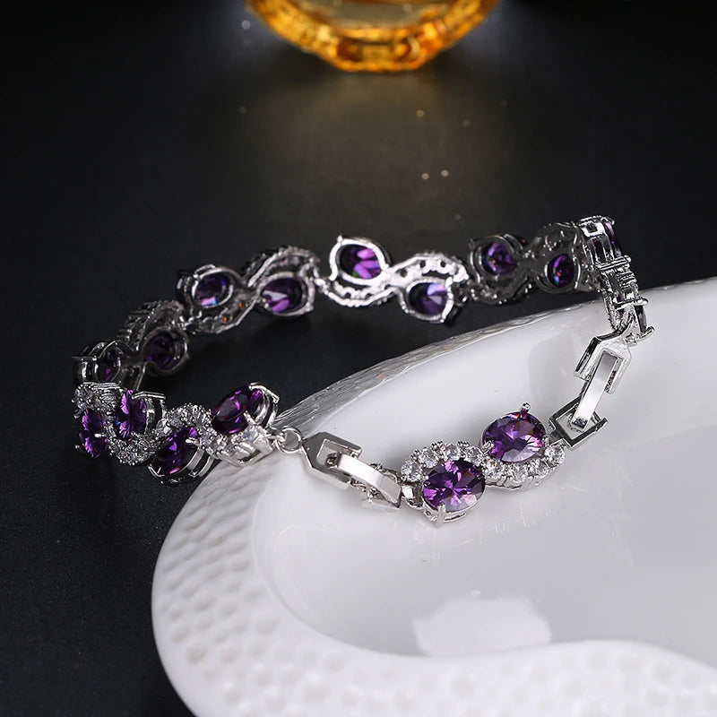 Bracelets For Women New Fashion Purple Zircon Classic Wave Design Wedding Jewelry