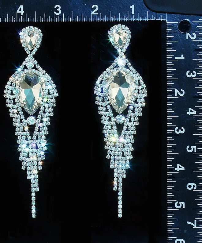 Earrings for Women Silver Plated Drop Classic Sparkling Rhinestone Crystal Exaggerated Long Tassel Dangle Party Jewelry