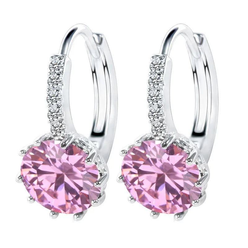 Earrings Women 925 Sterling Silver Loop Hoop Candy Color Cubic Zircon Charms Jewelry Gift