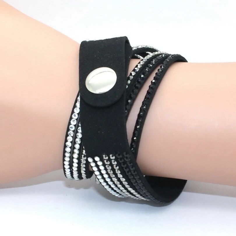 Bracelet Leather Trendy Handmade Rhinestone Charm