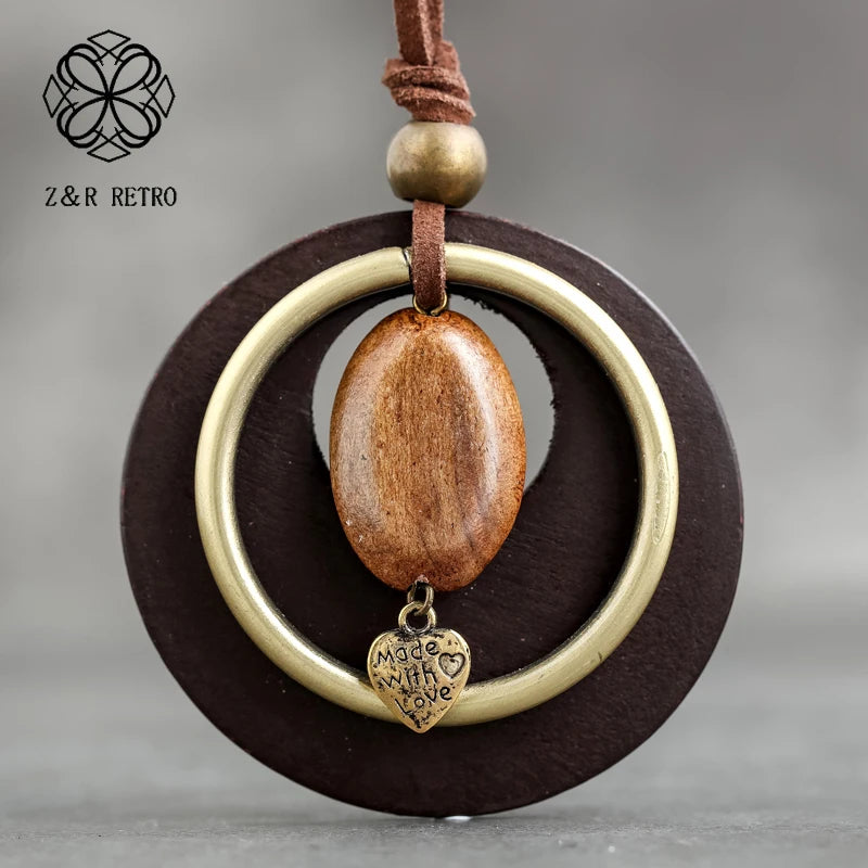 Necklace For Women Fashion Jewelry Long Chain Statement Wooden Pendants Vintage Bohemian Gift Jewelry