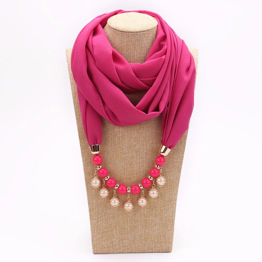 Necklace Headwear 14 colors New Design Sun Protection Wrapped Chiffon Scarf for Women Fashion Pearl jewelry gift