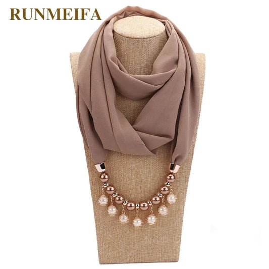 Necklace Headwear 14 colors New Design Sun Protection Wrapped Chiffon Scarf for Women Fashion Pearl jewelry gift