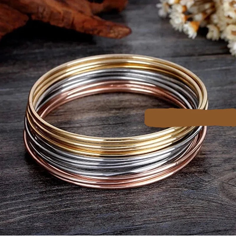 Bangles Bracelets For Women New Design Fashion 12Pcs Set Round Cuff Silver/Gold/Rose Gold Color Stainless Steel