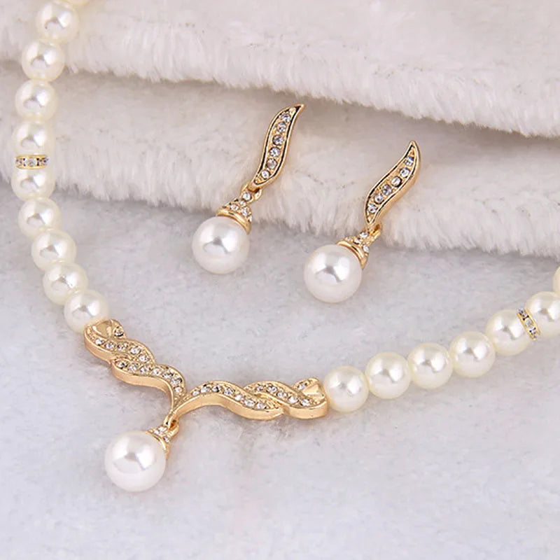 Necklace Earrings Jewelry Set 3pcs/set Pearl Rhinestone Angle Women Bridal Elegant Wedding Party Gift