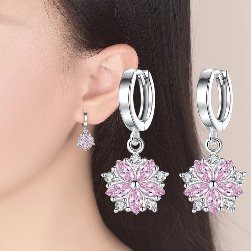 Earrings S925 Silver Needle Princess Crystal Flower Drop Earrings For Women Vintage Jewelry